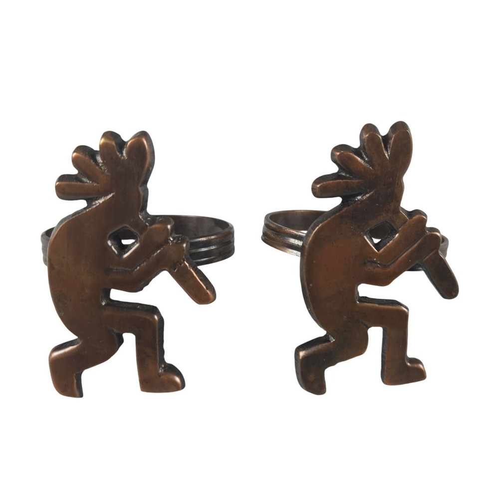 Vintage Set of 2 Kokopelli Copper Tone Metal Napkin Rings Southwest Native Decor